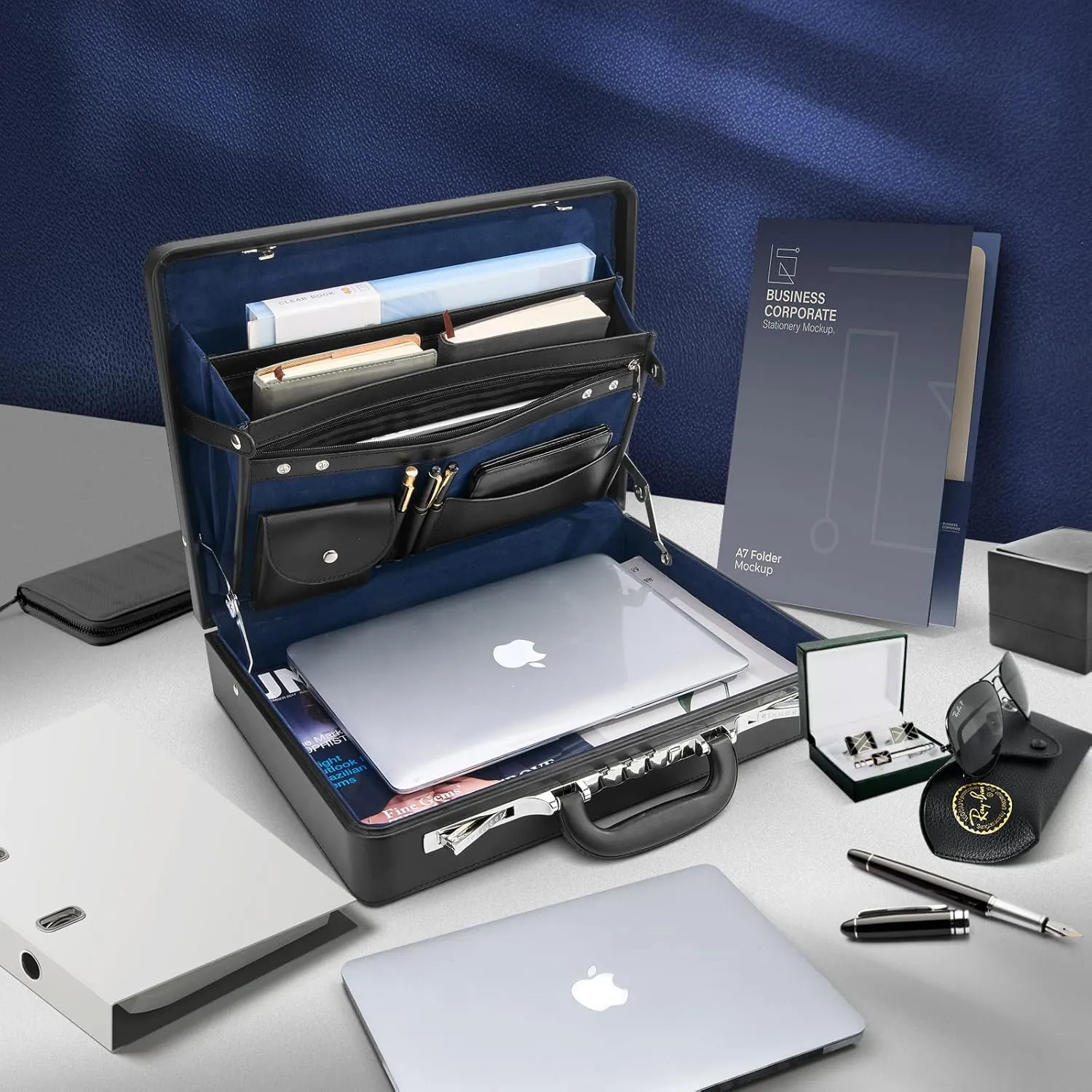 Business Briefcase for Men - Hard Case Leather Attache with Lock for Professionals