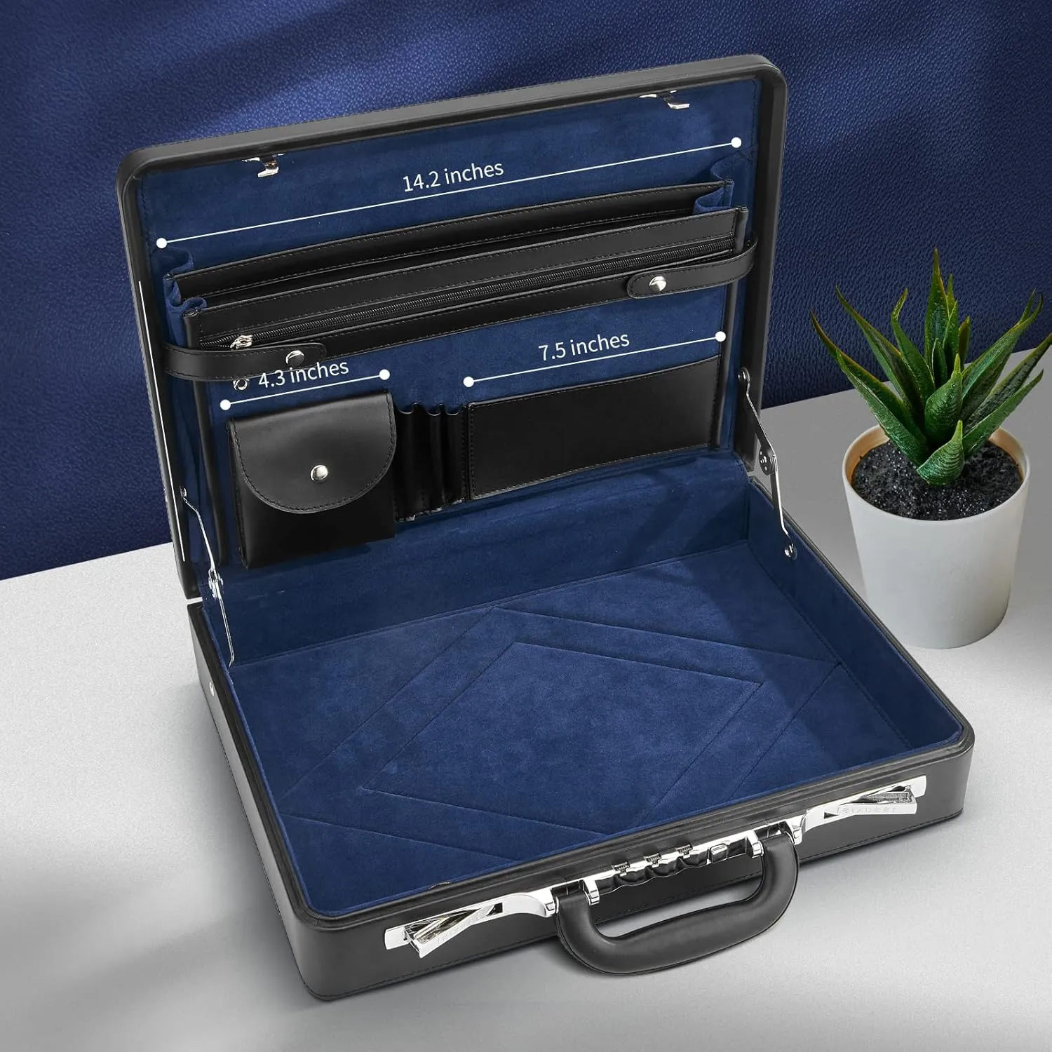 Business Briefcase for Men - Hard Case Leather Attache with Lock for Professionals