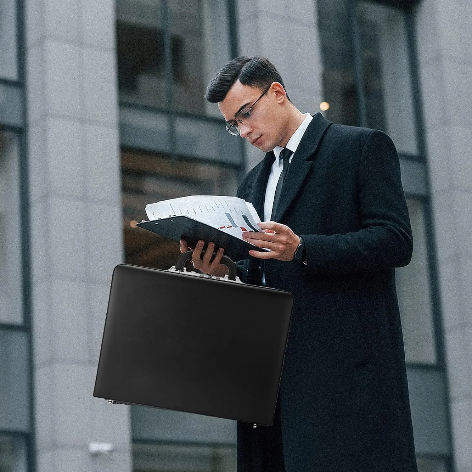 Business Briefcase for Men - Hard Case Leather Attache with Lock for Professionals