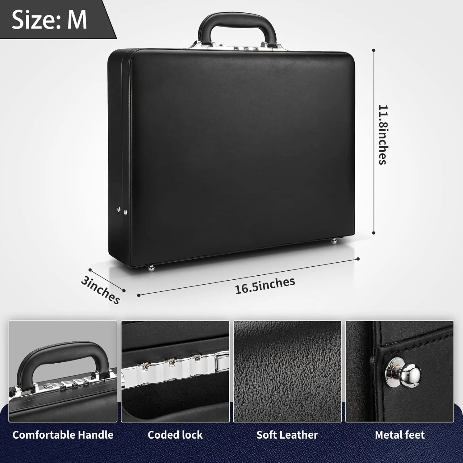 Business Briefcase for Men - Hard Case Leather Attache with Lock for Professionals