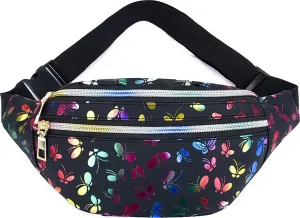 Butterfly Pattern Fanny Pack Shiny Waterproof Waist Packs for Women Men Fashion Holographic Belt Bag with Adjustable Belt for Rave Festival Hiking Travel Outdoor