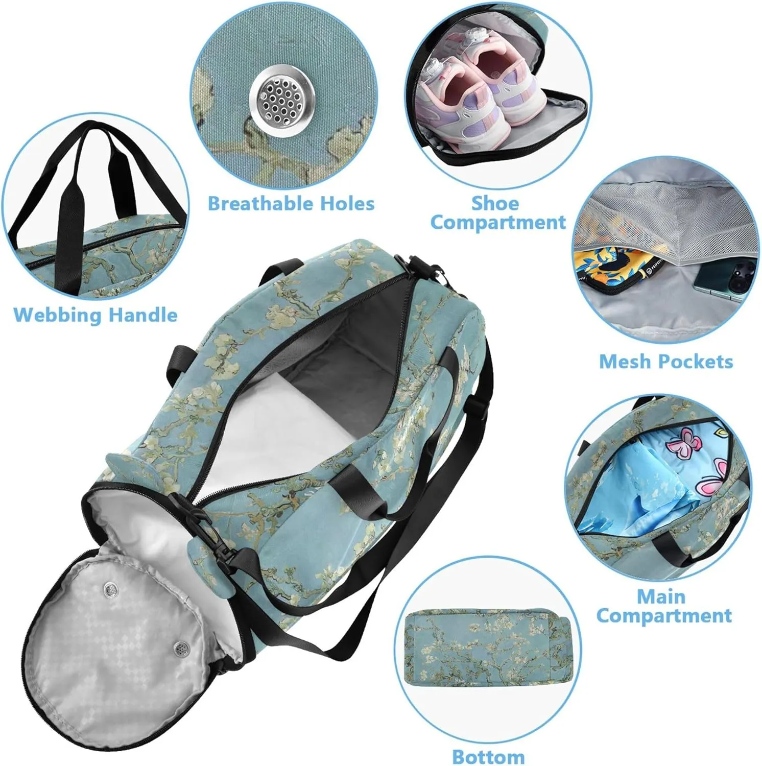 Carry on Duffel Bag for Boys Overnight Bags Toddler Travel Duffle Bags Girls Tote Kids Dance Duffle Almond Blossom Vangogh
