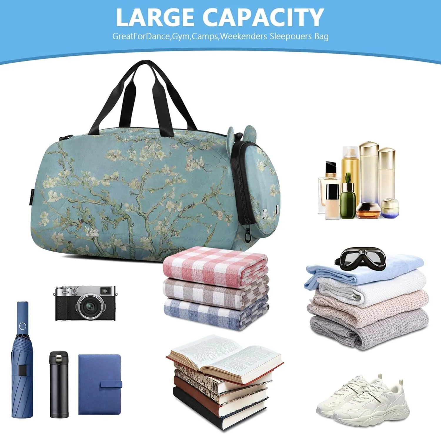 Carry on Duffel Bag for Boys Overnight Bags Toddler Travel Duffle Bags Girls Tote Kids Dance Duffle Almond Blossom Vangogh