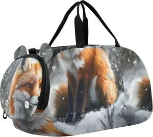 Carry on Duffel Bag for Boys Weekender Overnight Charming Red Fox Snowy Forest Girls Tote Duffle Bags Travel Duffle Bag for Kids