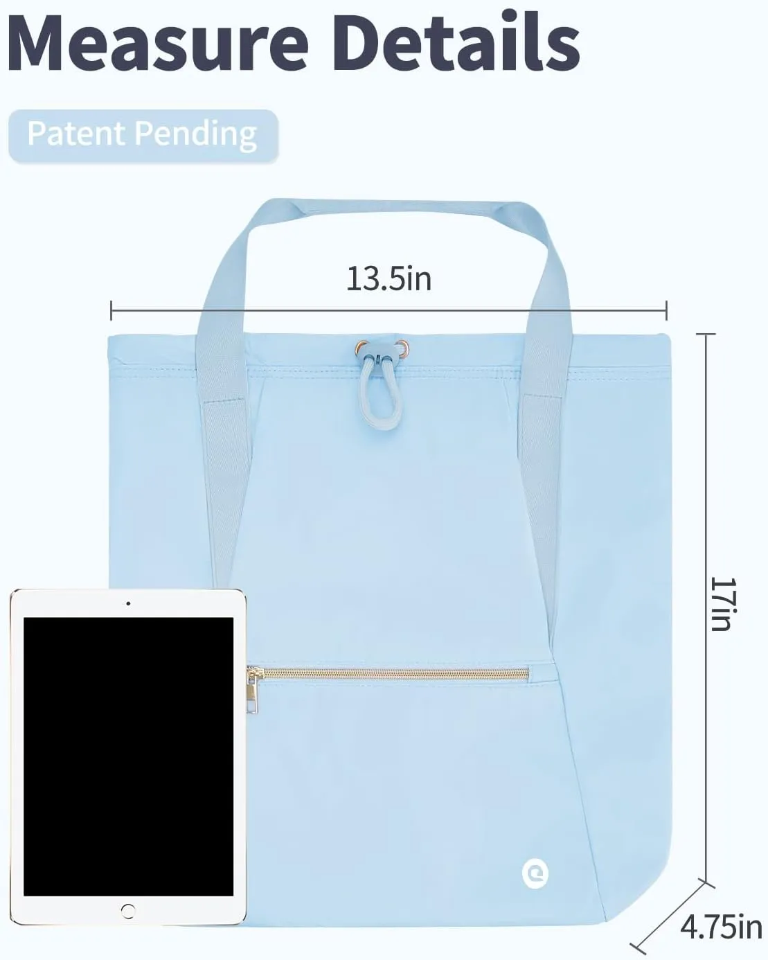 Ceneda Drawstring Backpack String Bag for Women Men Water Resistant Drawstring Bags Gym Sack with Two Zipper Pockets Sports Gym Bag (Light Blue)