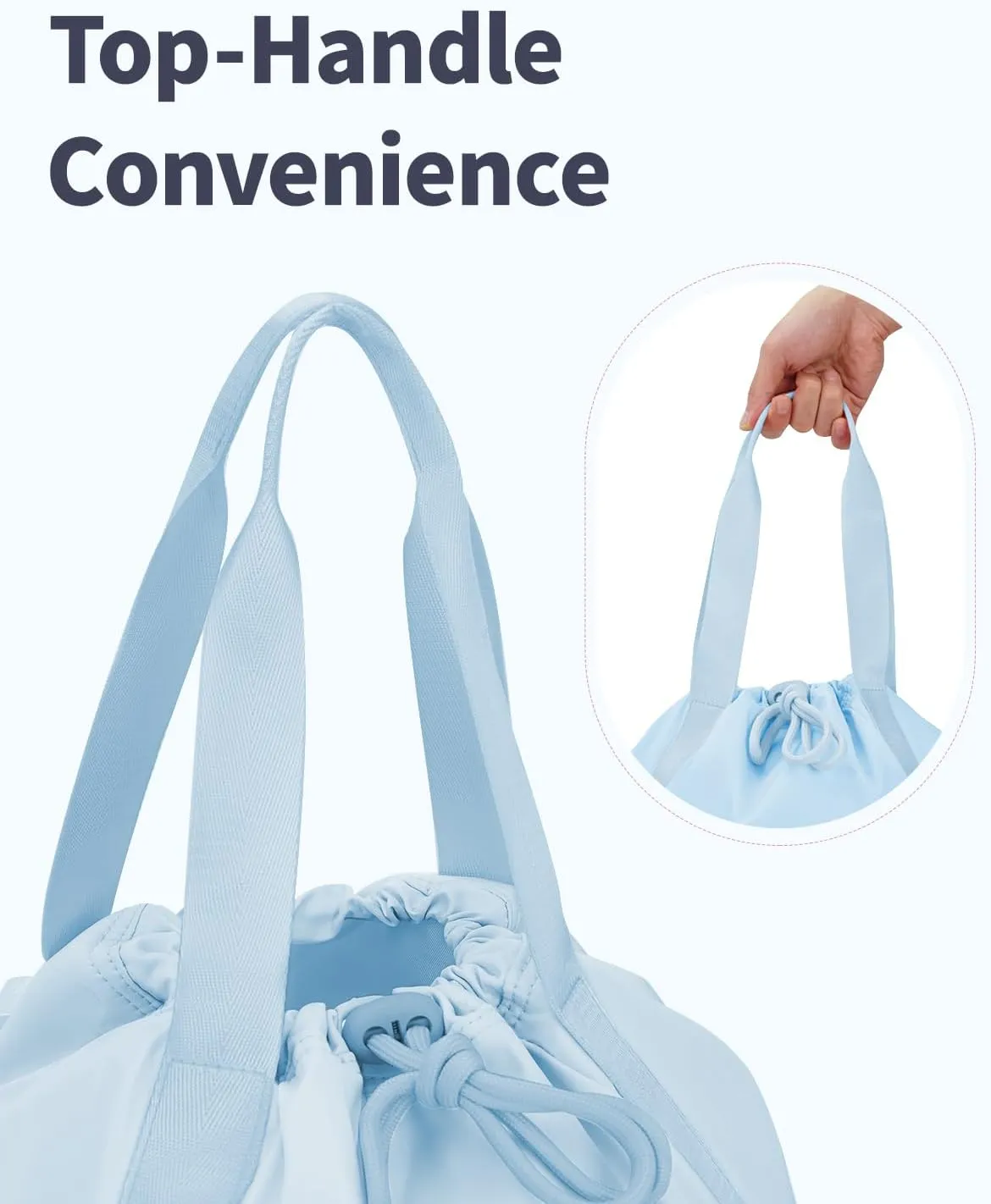 Ceneda Drawstring Backpack String Bag for Women Men Water Resistant Drawstring Bags Gym Sack with Two Zipper Pockets Sports Gym Bag (Light Blue)
