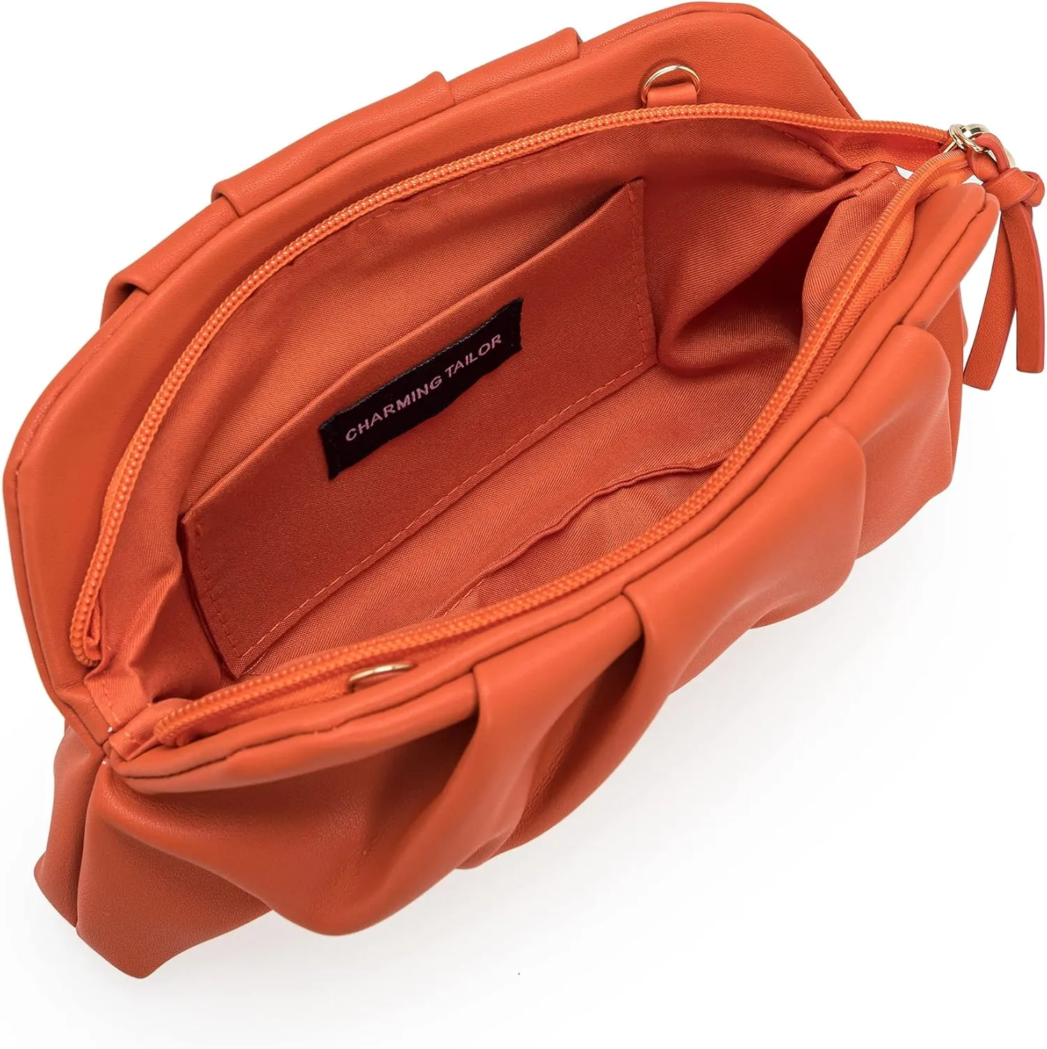 CHARMING TAILOR Chic Soft Vegan Leather Clutch Bag Dressy Pleated PU Evening Purse for Women