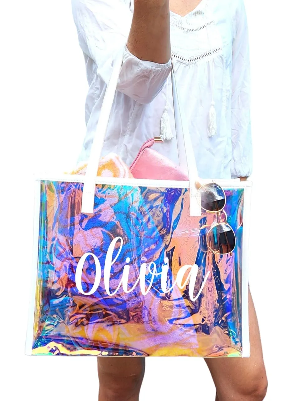 Clear Tote Bag, Bridesmaid Tote, Bachelorette Bags, Holographic Tote Bag, Pool Bag, Beach Bag, Clear Concert Bags, Girls Trip Gift, Bachelorette Gift #10