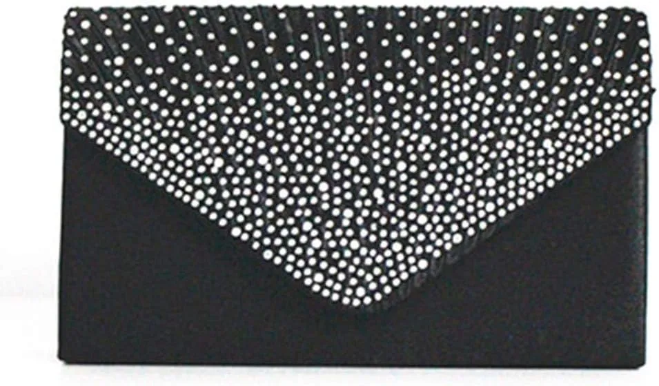 Clutch Diamante Large Ladies Evening Bag Ladies Bag Party Envelope Satin Bags over Shoulder Bags (Black, One Size)