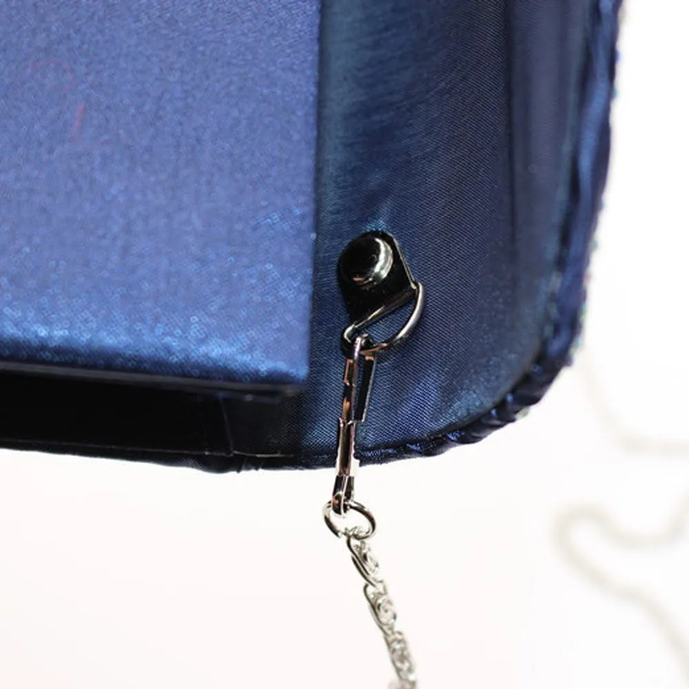 Clutch Diamante Large Ladies Evening Bag Ladies Bag Party Envelope Satin Bags over Shoulder Bags (Blue, One Size)
