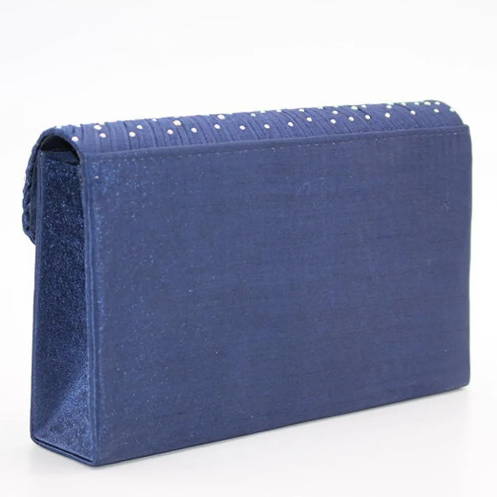 Clutch Diamante Large Ladies Evening Bag Ladies Bag Party Envelope Satin Bags over Shoulder Bags (Blue, One Size)