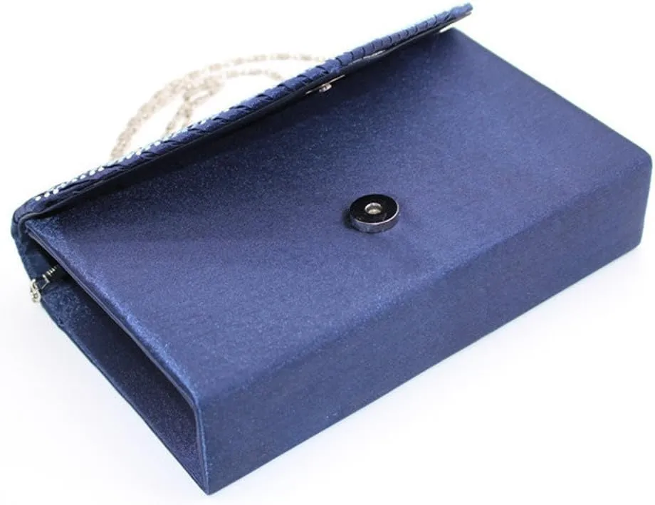 Clutch Diamante Large Ladies Evening Bag Ladies Bag Party Envelope Satin Bags over Shoulder Bags (Blue, One Size)