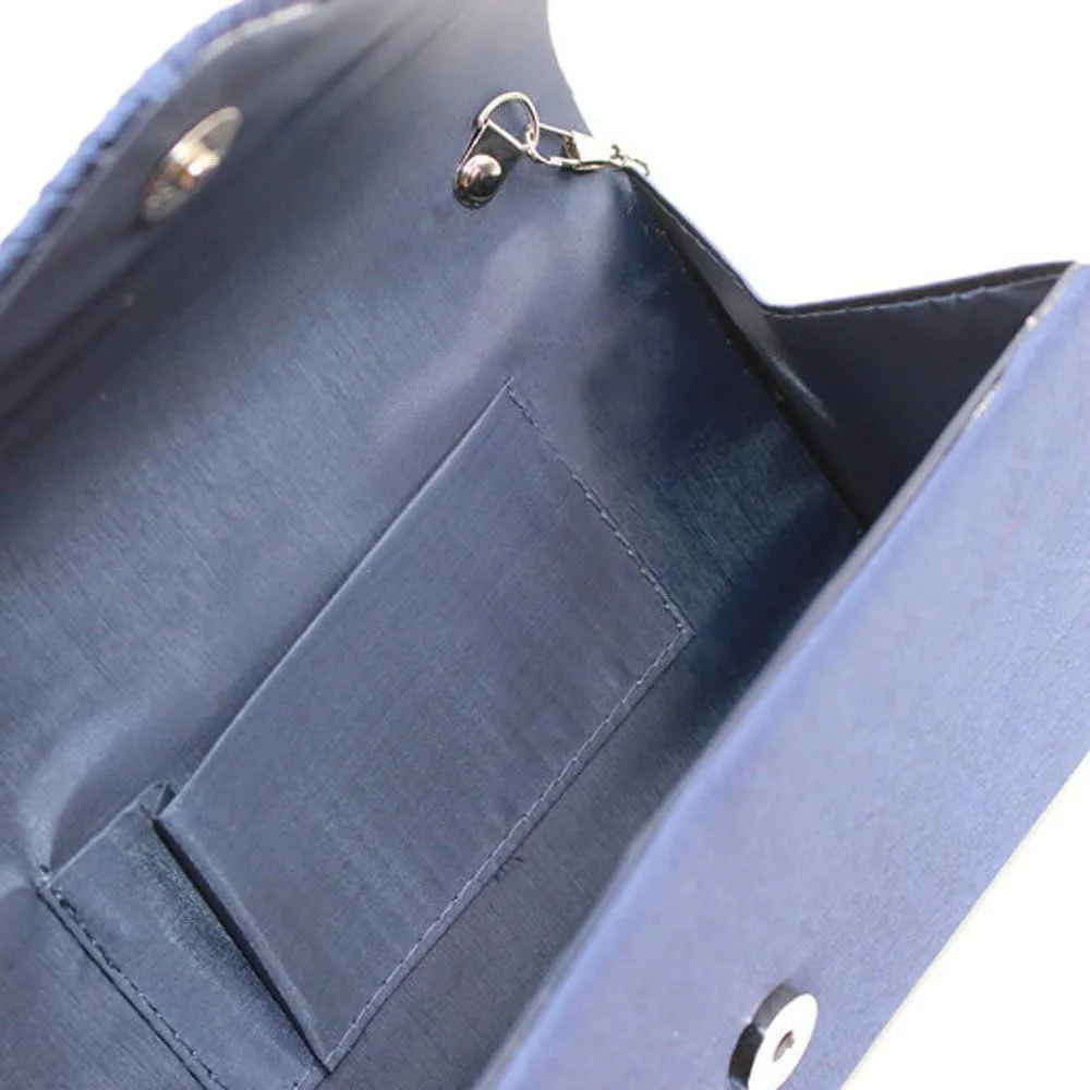 Clutch Diamante Large Ladies Evening Bag Ladies Bag Party Envelope Satin Bags over Shoulder Bags (Blue, One Size)
