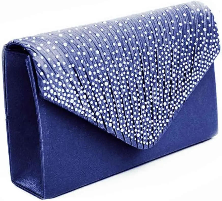 Clutch Diamante Large Ladies Evening Bag Ladies Bag Party Envelope Satin Bags over Shoulder Bags (Blue, One Size)