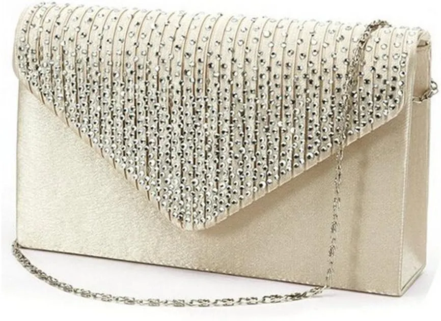 Clutch Diamante Large Ladies Evening Bag Ladies Bag Party Envelope Satin Bags over Shoulder Bags (One Size)