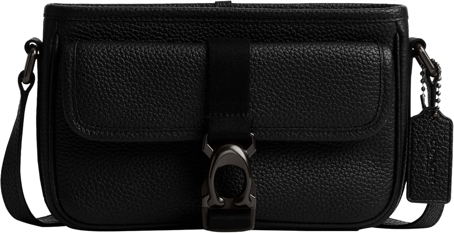 COACH Beck Slim File Bag Crossbody in Pebble Leather, Black
