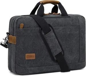 Convertible Backpack for Men 16 17-17.3 Inches Mens Laptop Bag - 3 in1 Computer Handbags Work Bag, Premium Canvas Messenger Bag Crossbody Bag Mens Laptop Backpack | Black