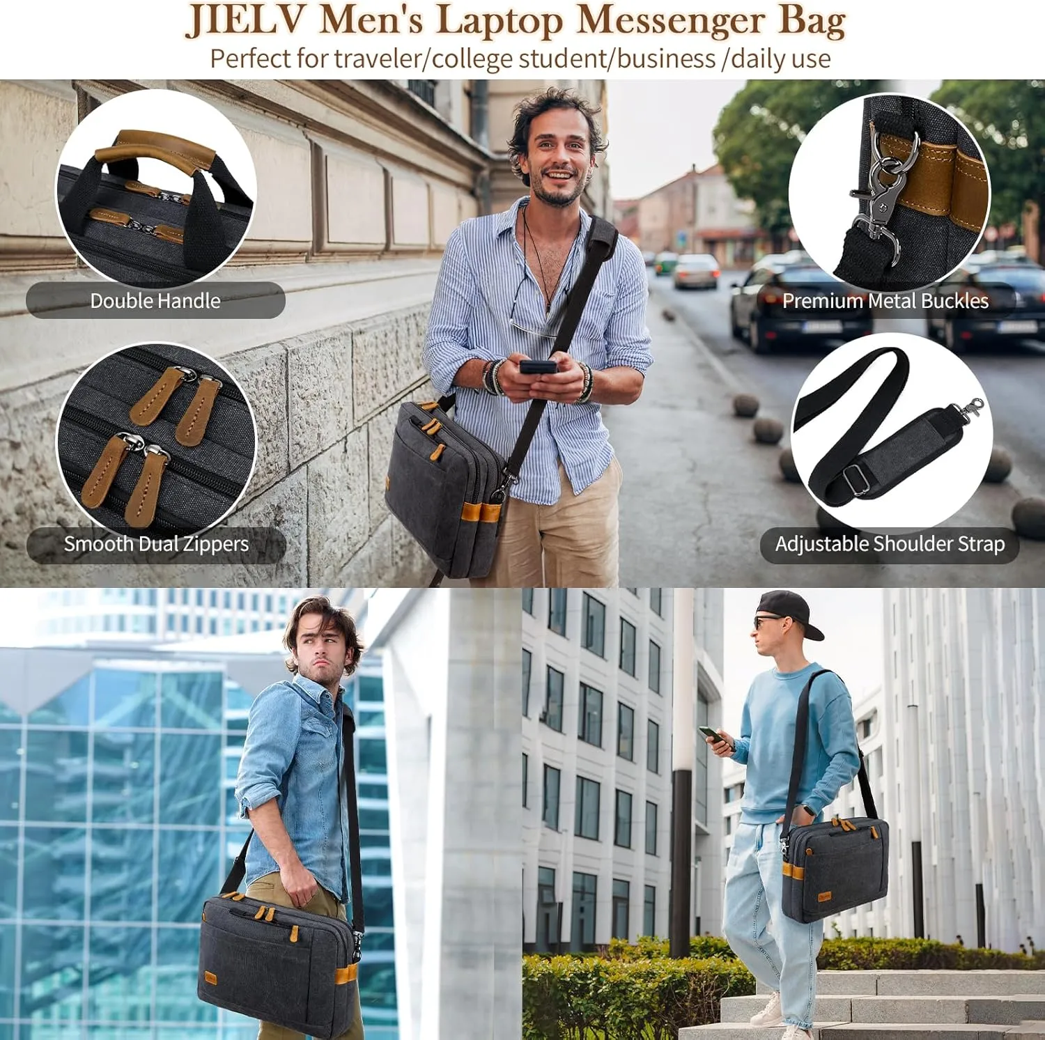 Convertible Backpack for Men 16 17-17.3 Inches Mens Laptop Bag - 3 in1 Computer Handbags Work Bag, Premium Canvas Messenger Bag Crossbody Bag Mens Laptop Backpack | Black