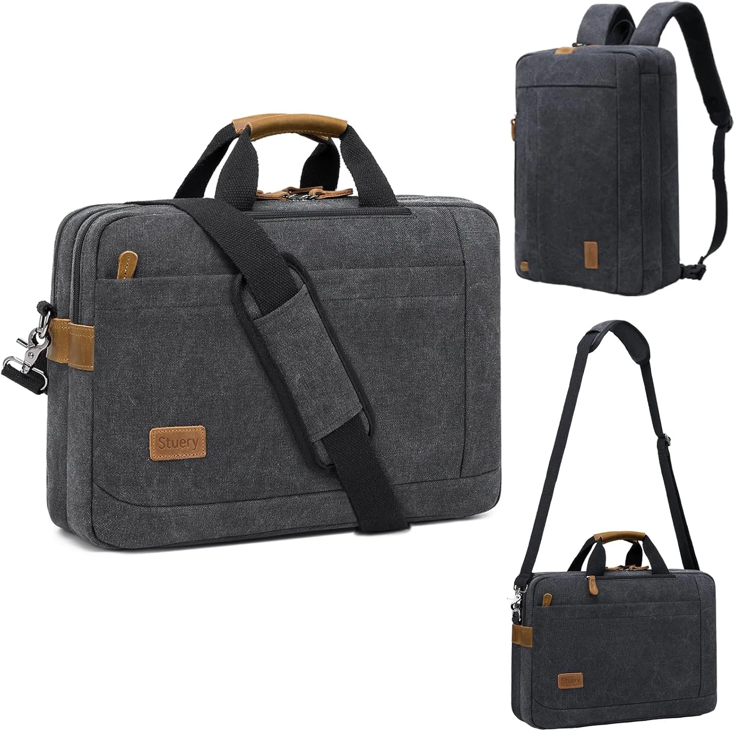 Convertible Backpack for Men 16 17-17.3 Inches Mens Laptop Bag - 3 in1 Computer Handbags Work Bag, Premium Canvas Messenger Bag Crossbody Bag Mens Laptop Backpack | Black