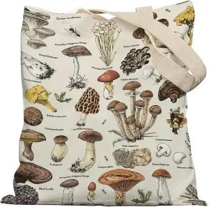 Cottagecore Mushroom Canvas Tote Bag, Mushroom & Botanical Gifts, Reusable Shopping Bags