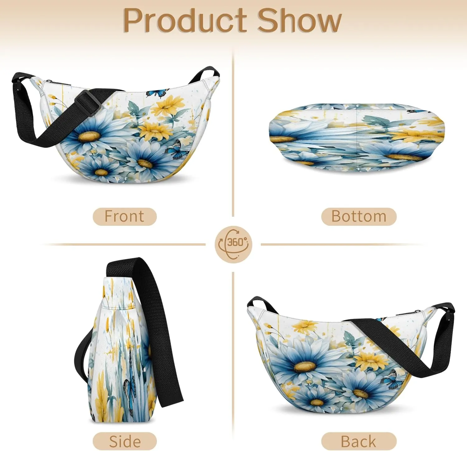 Crescent Crossbody Bag for Women Men, Lightweight Small Sling Hobos Dumpling Bag Crescent Purse, Crescent Moon Bags