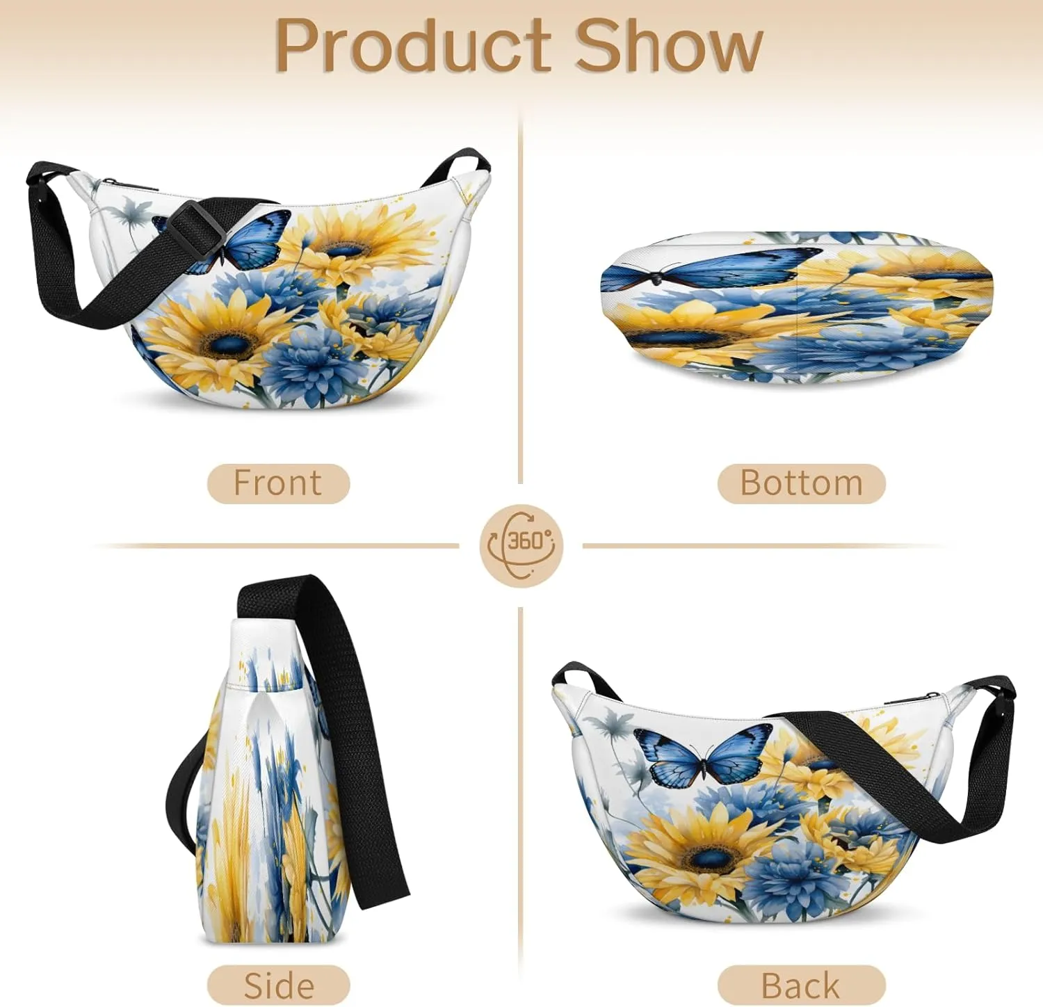 Crescent Crossbody Bag for Women Men, Lightweight Small Sling Hobos Dumpling Bag Crescent Purse, Crescent Moon Bags