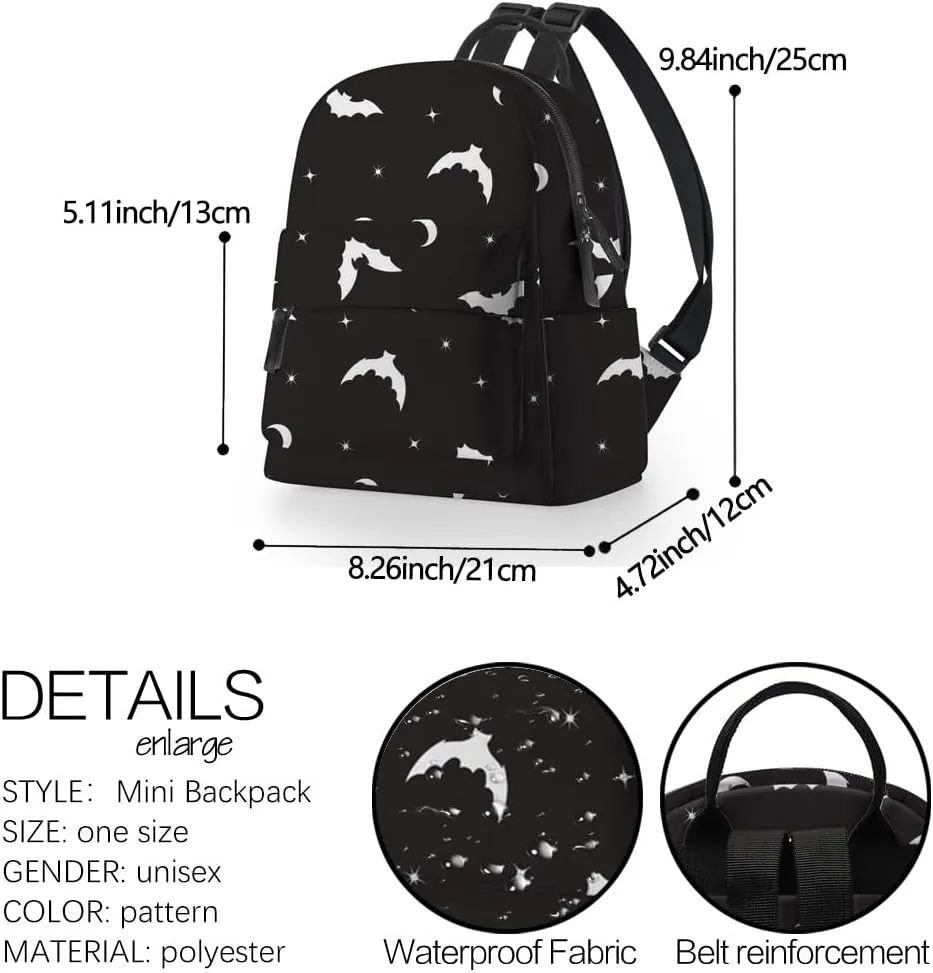 Deanfun Mini Backpack for Women - Waterproof Cute Small Backpack with Bat Print, Multi Pockets and Reinforced Belts MNSB-311
