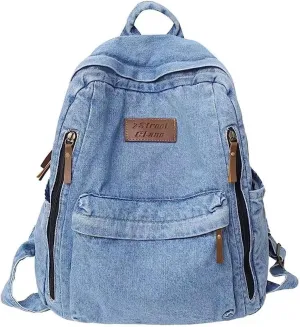 Denim Backpack for Women Men Vintage Grunge Backpack Blue Jeans Laptop Backpack Retro Rucksack for Travel Work (Blue,One Size)