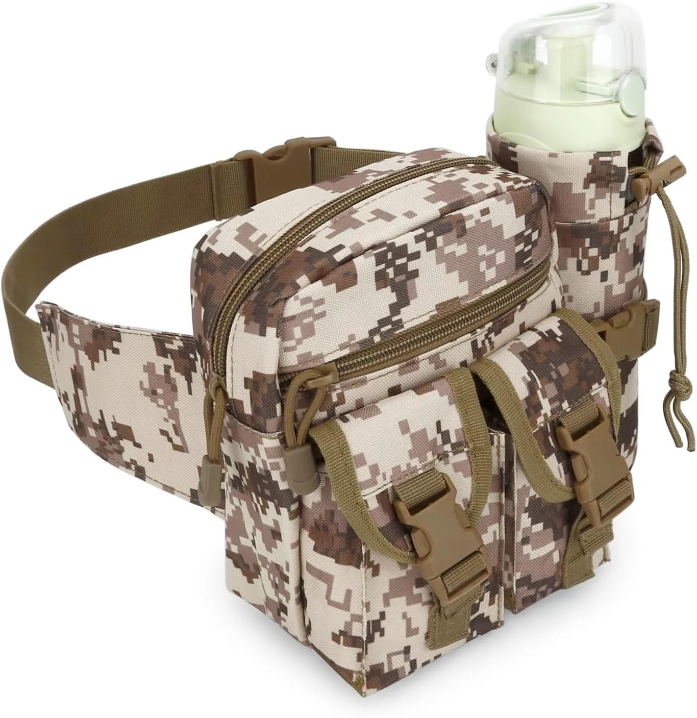 DOB SECHS Hiking Waist Bag with Detachable Water Bottle Holder and Adjustable Waist Belt Oxford Fanny Pack for Men Women Causal Belt Bag for Travel Outdoor Fishing Running Hiking Hunting,Camouflage-C