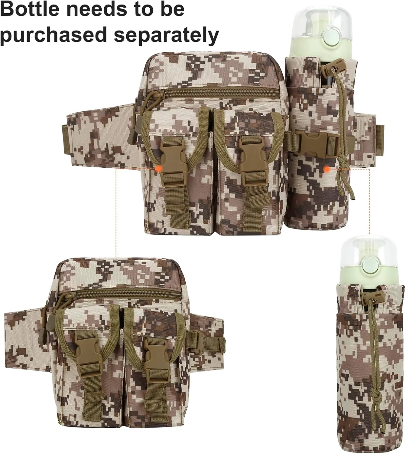 DOB SECHS Hiking Waist Bag with Detachable Water Bottle Holder and Adjustable Waist Belt Oxford Fanny Pack for Men Women Causal Belt Bag for Travel Outdoor Fishing Running Hiking Hunting,Camouflage-C