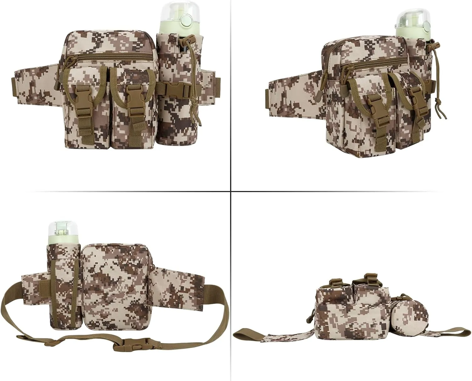 DOB SECHS Hiking Waist Bag with Detachable Water Bottle Holder and Adjustable Waist Belt Oxford Fanny Pack for Men Women Causal Belt Bag for Travel Outdoor Fishing Running Hiking Hunting,Camouflage-C