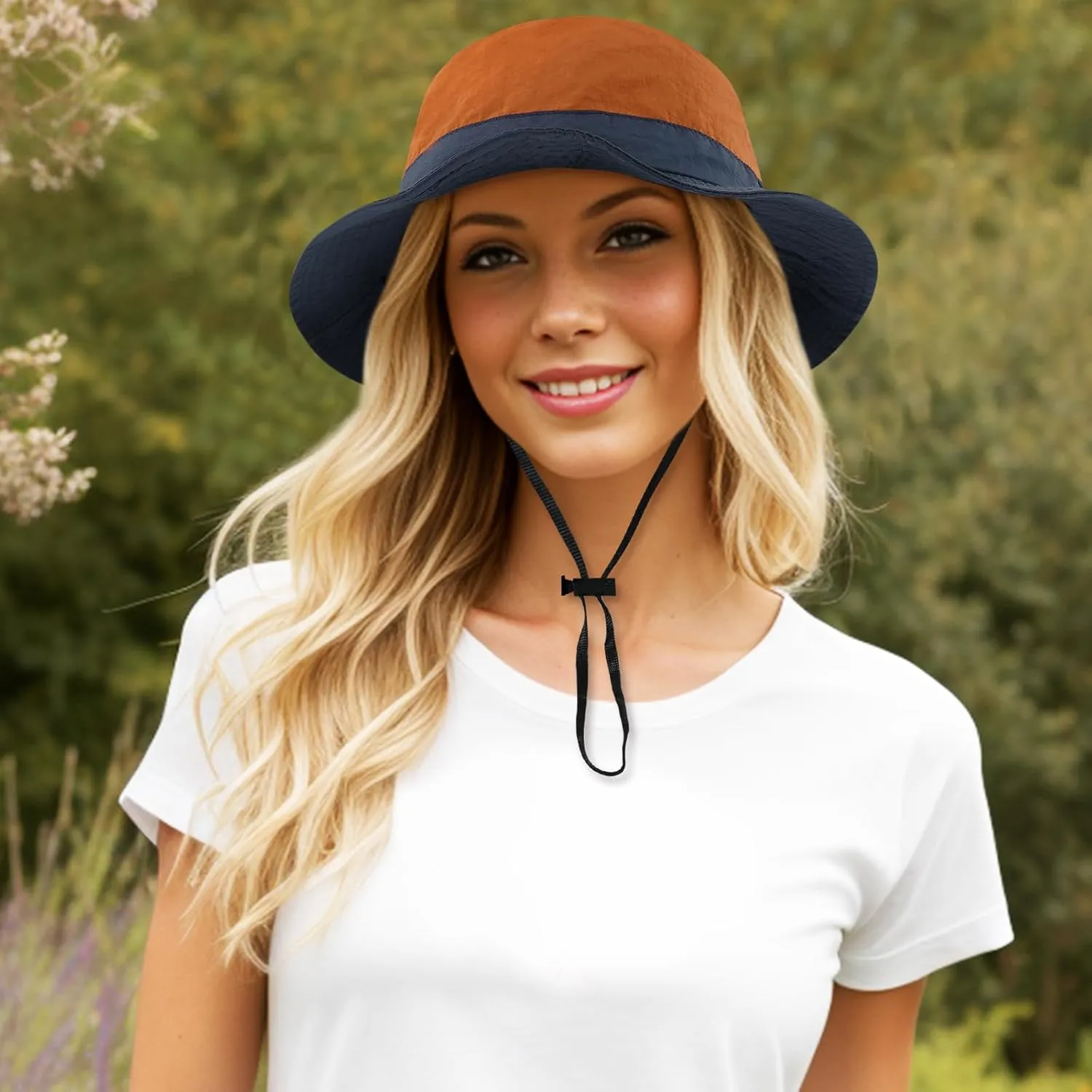 DOCILA Stylish Bucket Hats for Women Foldable Outdoor Plaid Fisherman Sun/Rain Cap with Chin Strap