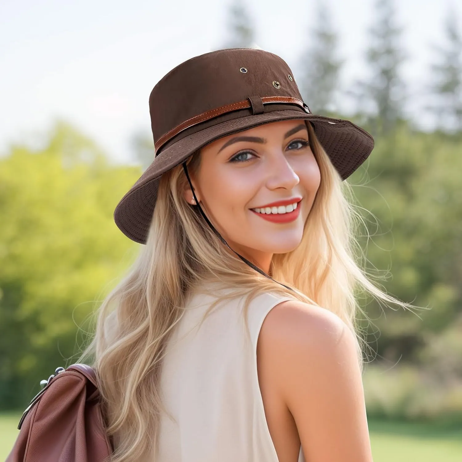 DOCILA Stylish Bucket Hats for Women Foldable Outdoor Plaid Fisherman Sun/Rain Cap with Chin Strap