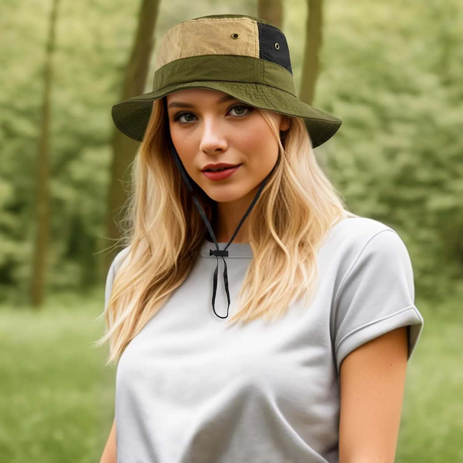 DOCILA Stylish Bucket Hats for Women Foldable Outdoor Plaid Fisherman Sun/Rain Cap with Chin Strap