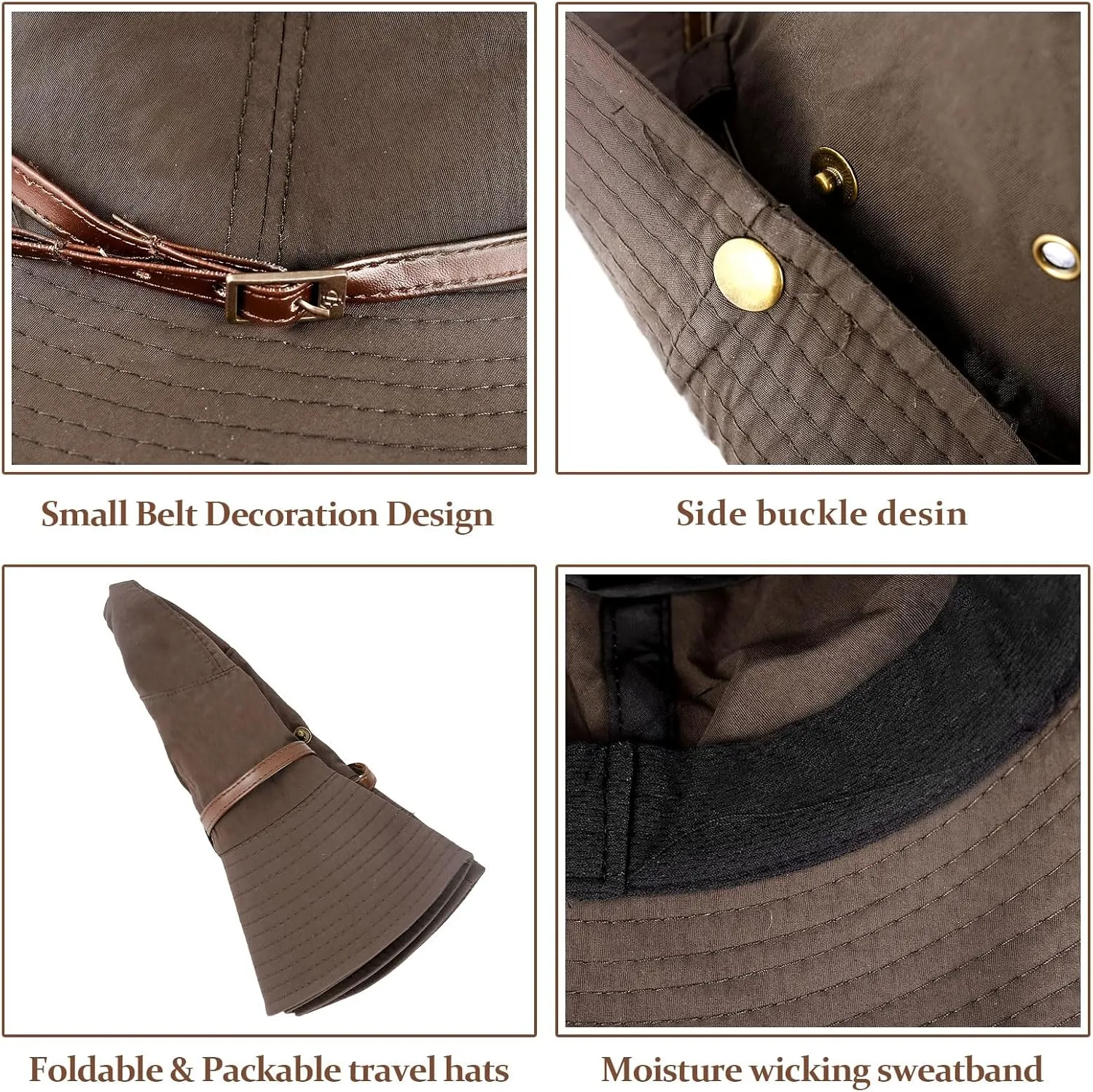 DOCILA Stylish Bucket Hats for Women Foldable Outdoor Plaid Fisherman Sun/Rain Cap with Chin Strap