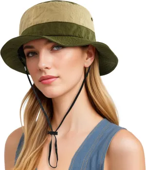 DOCILA Stylish Bucket Hats for Women Foldable Outdoor Plaid Fisherman Sun/Rain Cap with Chin Strap