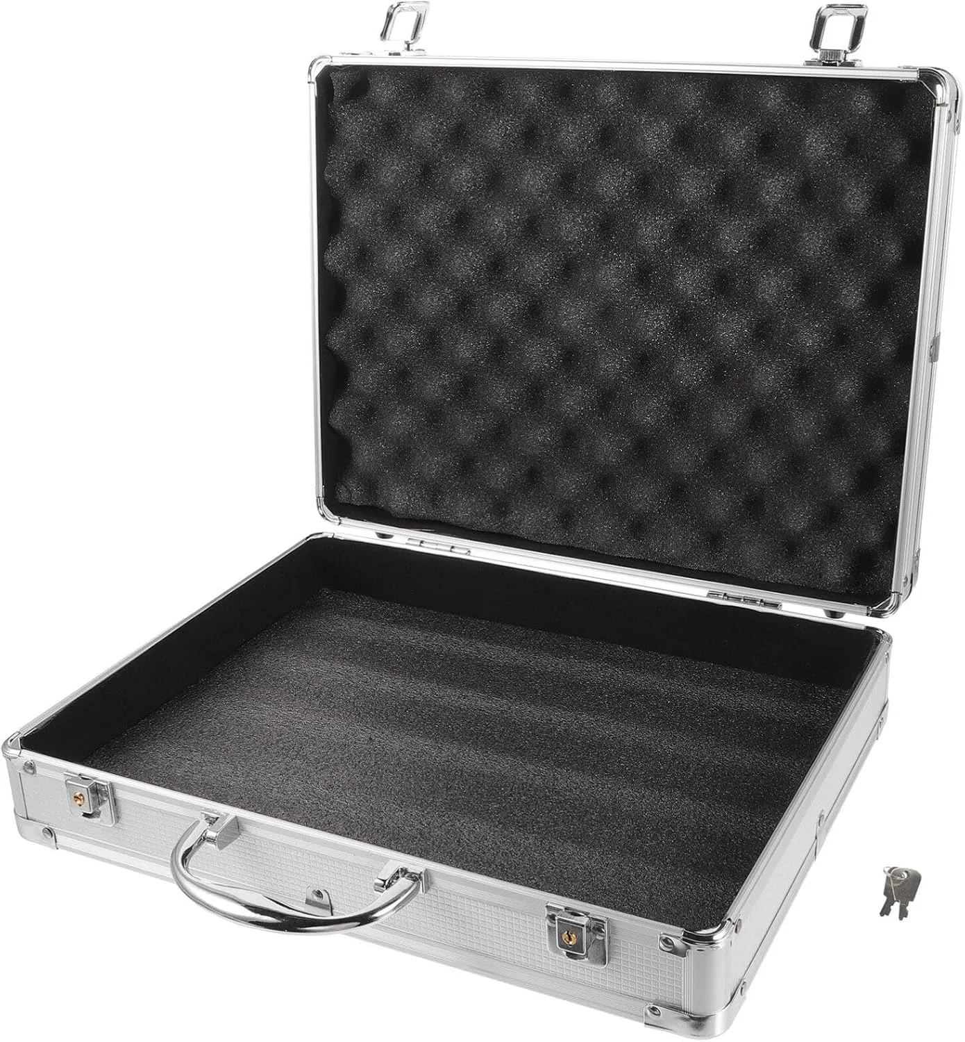 DOITOOL Silver Aluminum Briefcase with Lock, Aluminum Briefcase for Men or Women, Metal Hard Case with Foam for Travelers Luggage Craftsman Travel Cash (14.54 X 11.2 X 3.54inch)