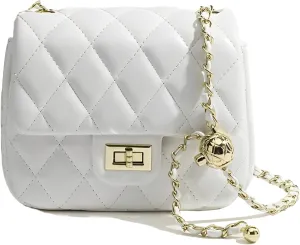 DOTBABY Diamond Chain Shoulder Crossbody Bag, Fashionable Women's Leather Tote Handbag, Adjustable Straps,Buckle Opening