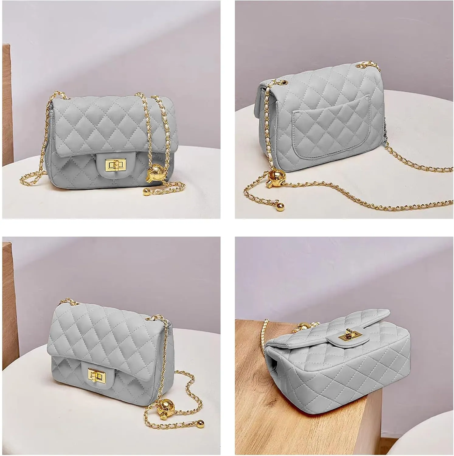 DOTBABY Diamond Chain Shoulder Crossbody Bag, Fashionable Women's Leather Tote Handbag, Adjustable Straps,Buckle Opening