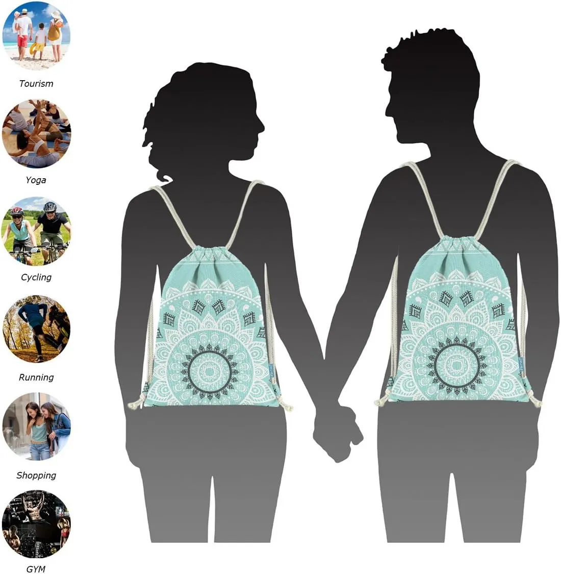 Drawstring Backpack Mandala Style String Bag Canvas Beach Sport Daypack