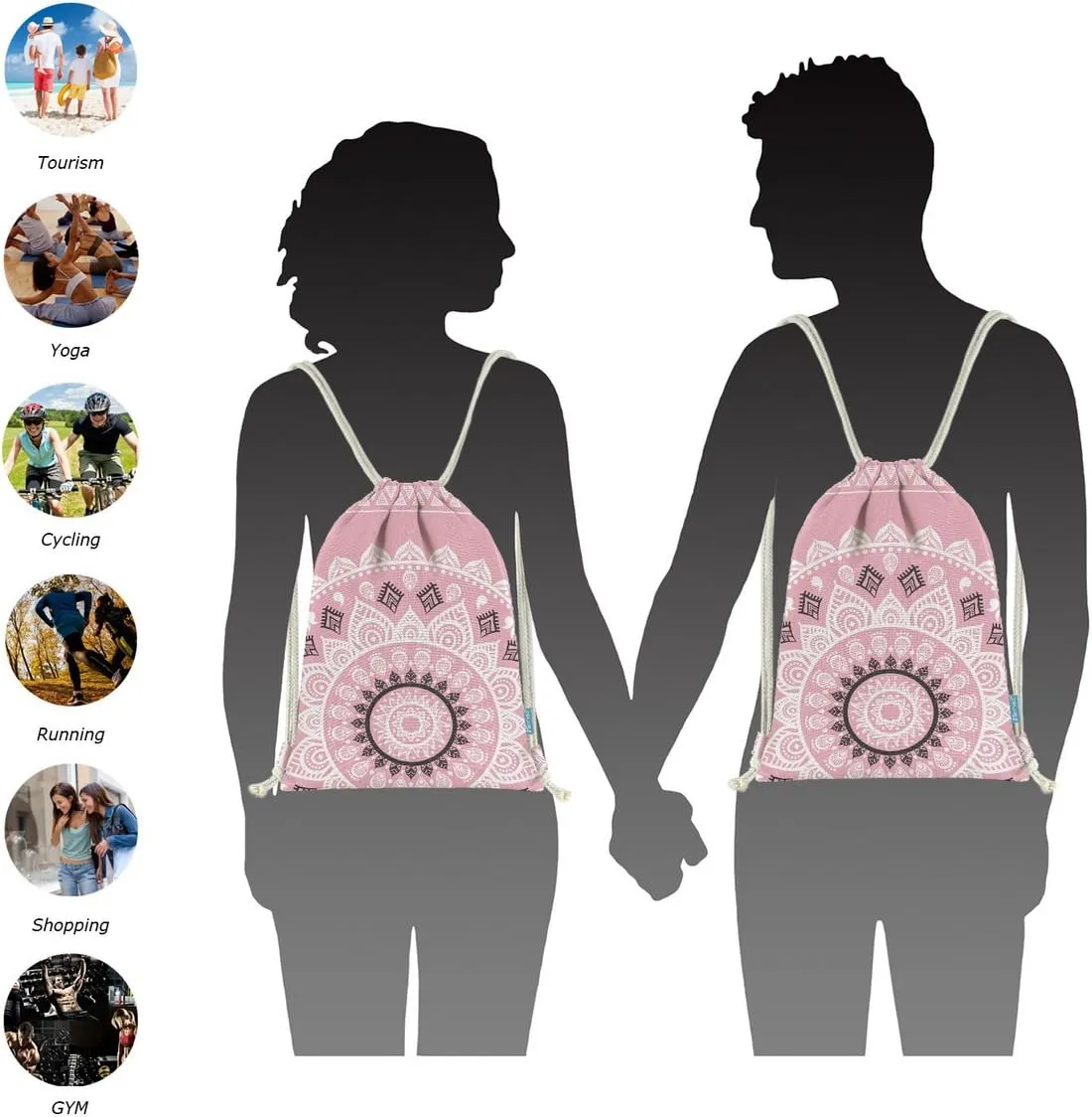 Drawstring Backpack Mandala Style String Bag Canvas Beach Sport Daypack