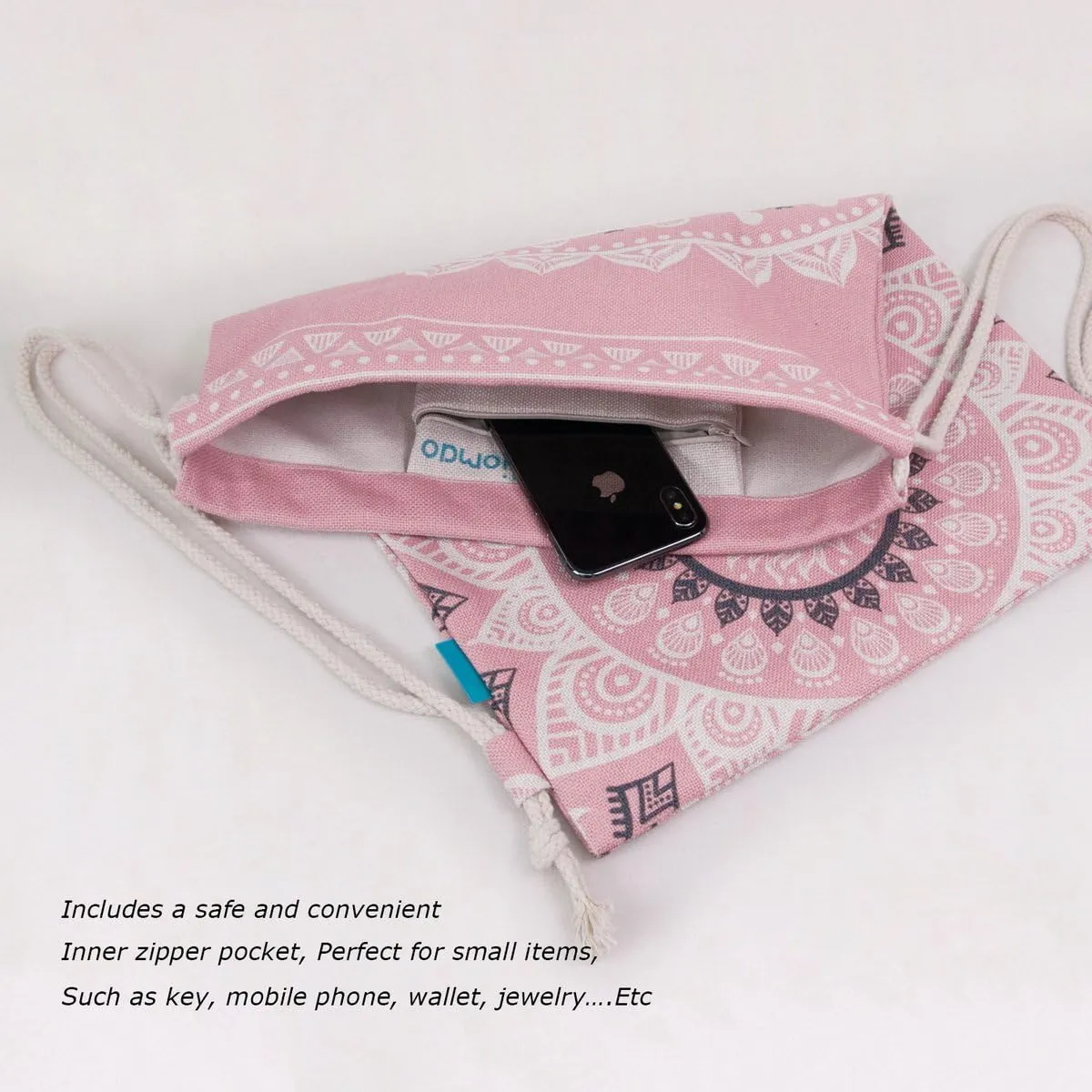Drawstring Backpack Mandala Style String Bag Canvas Beach Sport Daypack