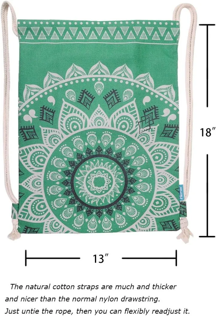 Drawstring Backpack Mandala Style String Bag Canvas Beach Sport Daypack