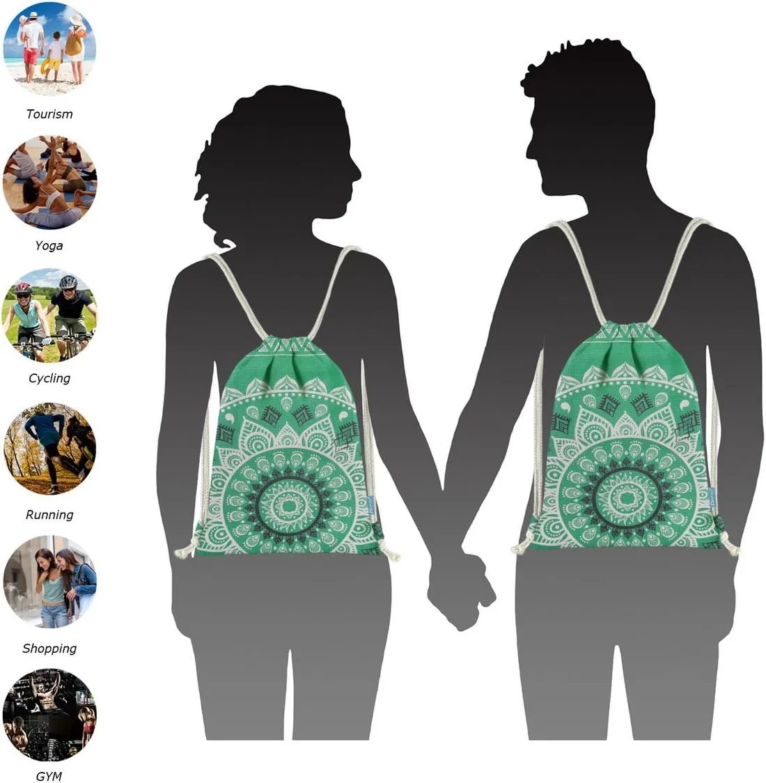Drawstring Backpack Mandala Style String Bag Canvas Beach Sport Daypack