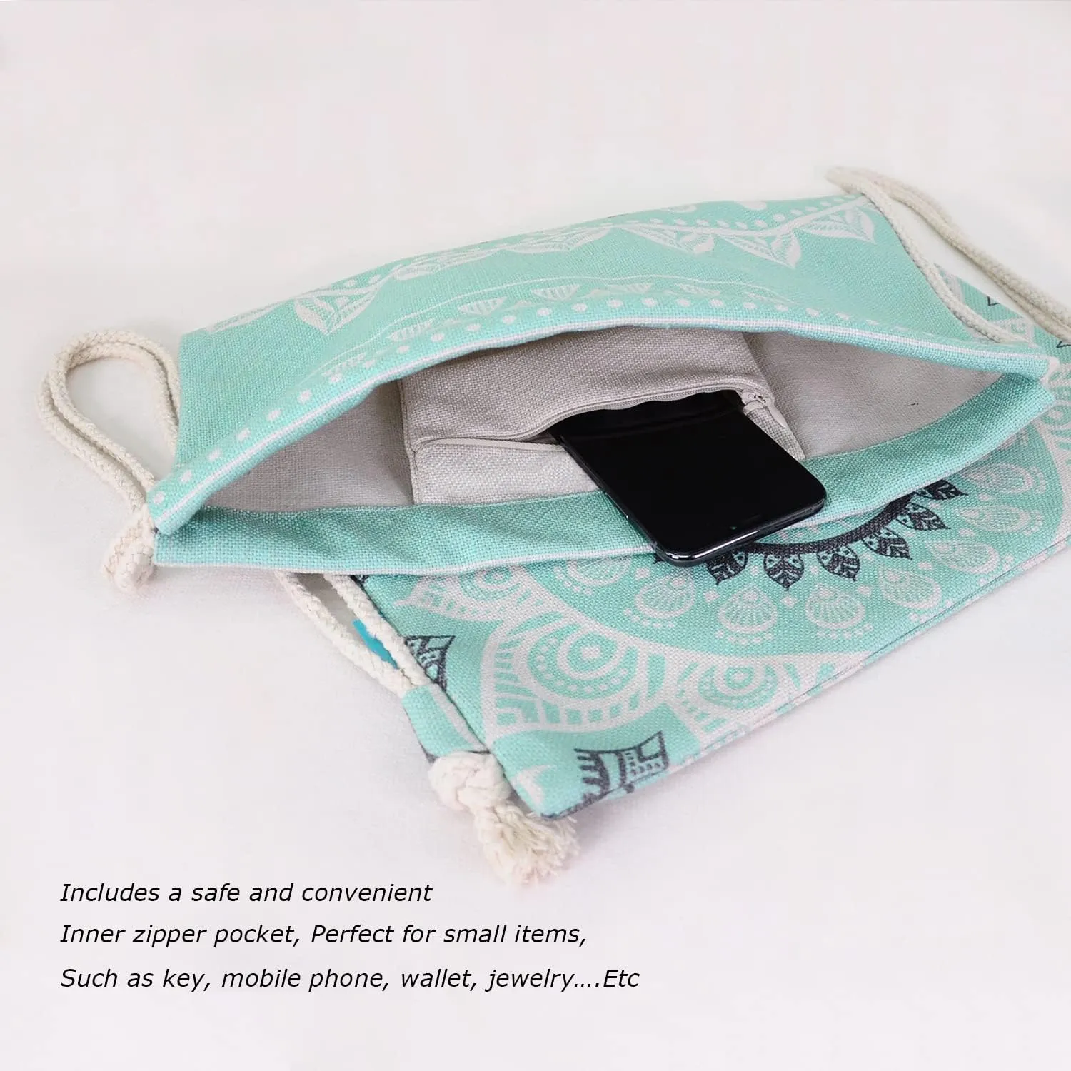 Drawstring Backpack Mandala Style String Bag Canvas Beach Sport Daypack