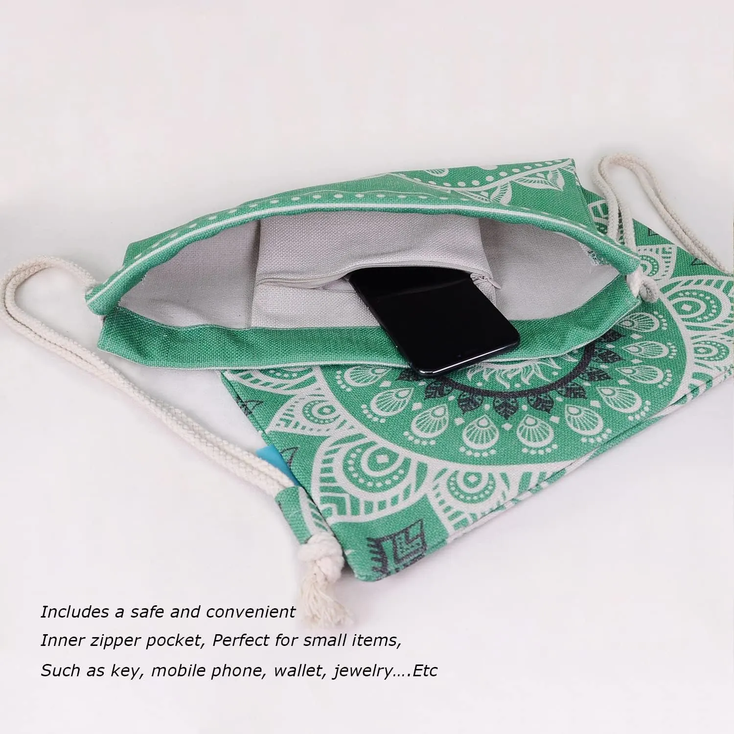 Drawstring Backpack Mandala Style String Bag Canvas Beach Sport Daypack