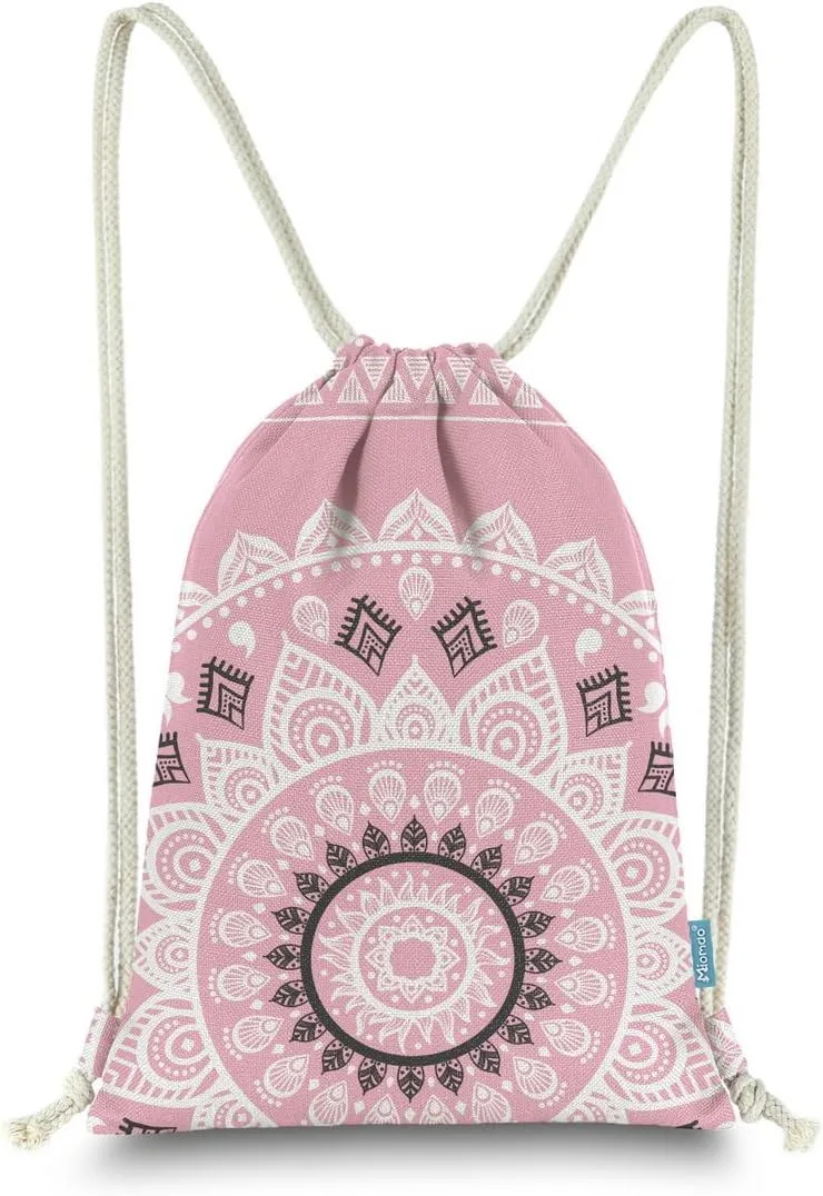 Drawstring Backpack Mandala Style String Bag Canvas Beach Sport Daypack