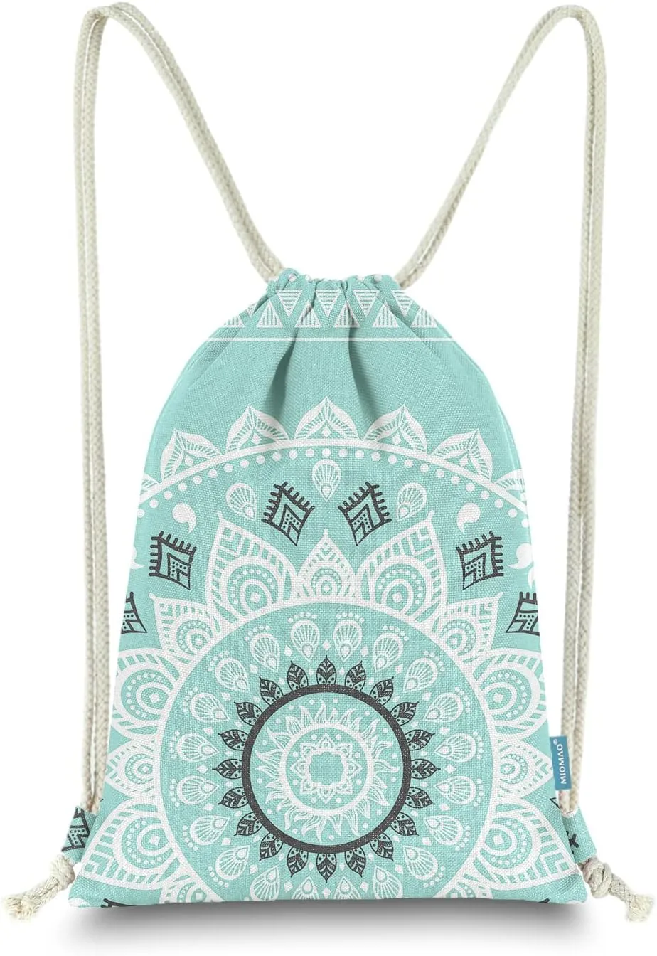 Drawstring Backpack Mandala Style String Bag Canvas Beach Sport Daypack