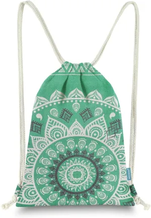 Drawstring Backpack Mandala Style String Bag Canvas Beach Sport Daypack