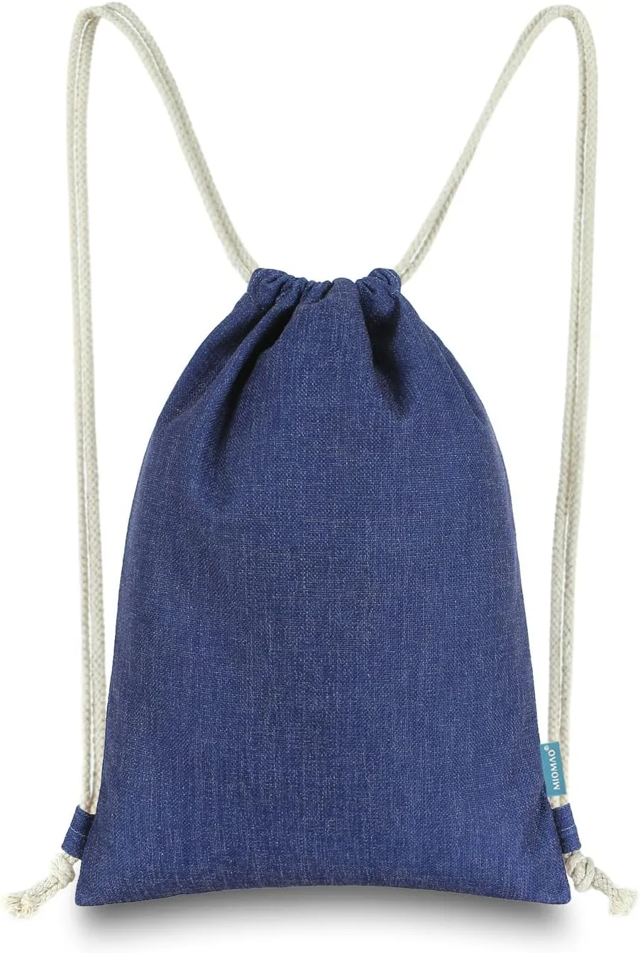 Drawstring Backpack Simple Style String Bag Canvas Beach Sport Daypack